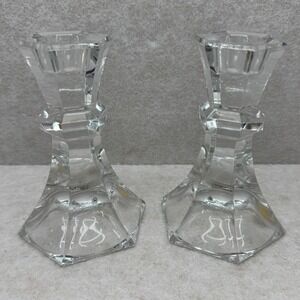 Towle Crystal Candlestick Holders Set of 2 Clear Lead Crystal Austria Vintage